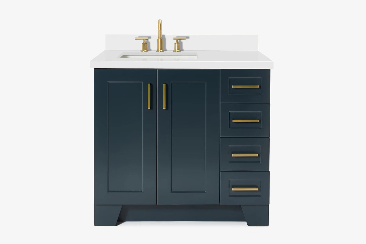 Ariel taylor (36"& 37") left offset single rectangle sink vanity with marble (0.75"& 1.5") countertop.