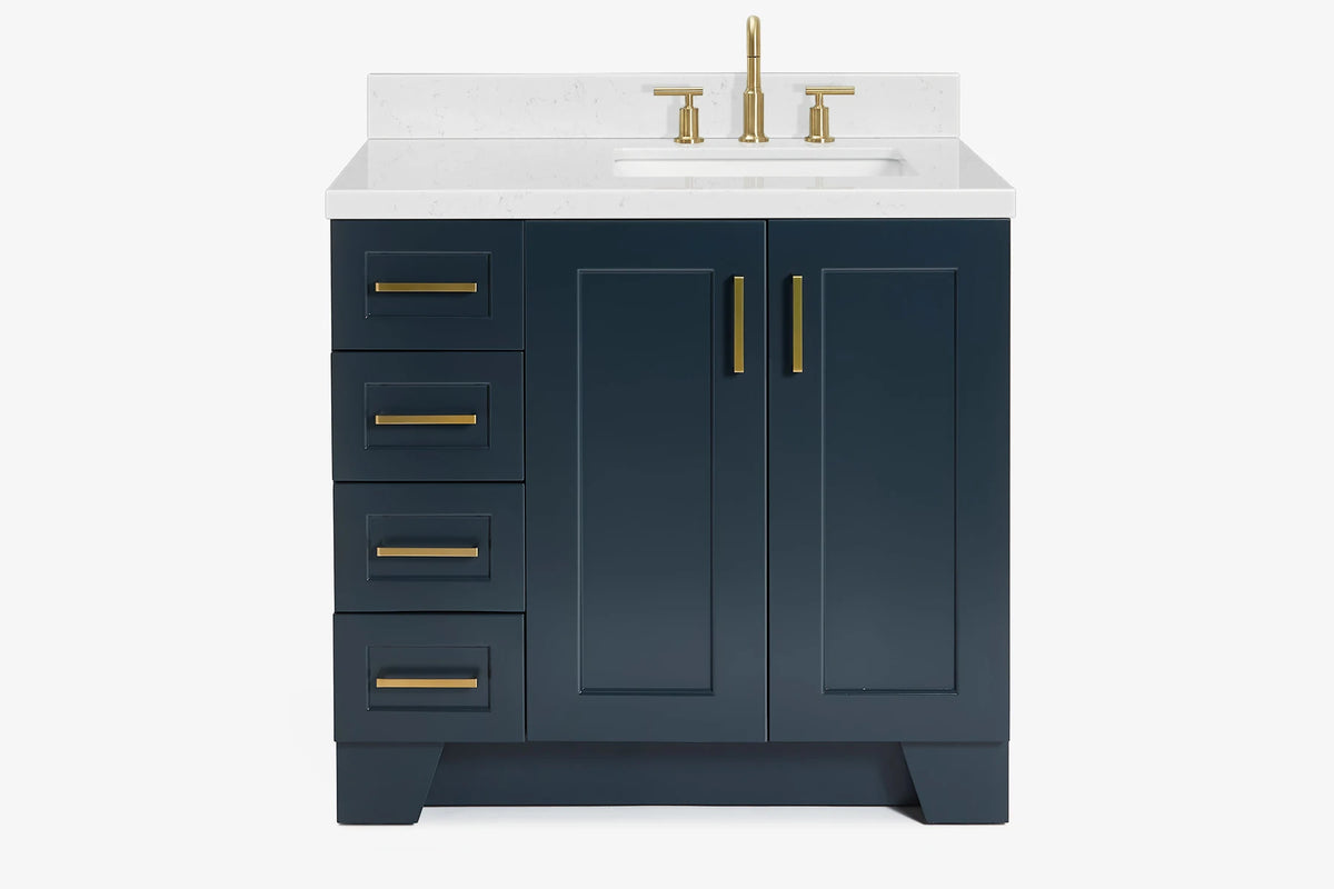 Ariel taylor (36"& 37") right offset single rectangle sink vanity with marble (0.75" & 1.5")countertop.