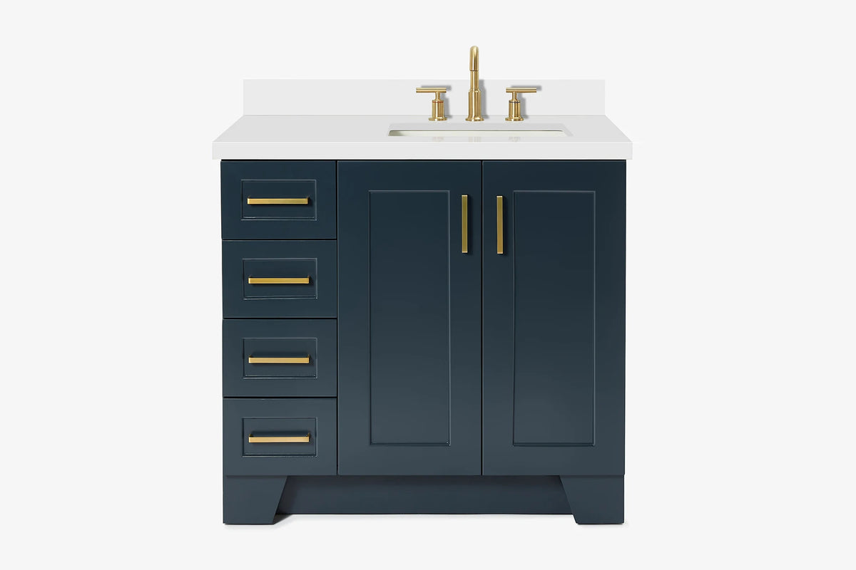 Ariel taylor (36"& 37") right offset single rectangle sink vanity with marble (0.75" & 1.5")countertop.
