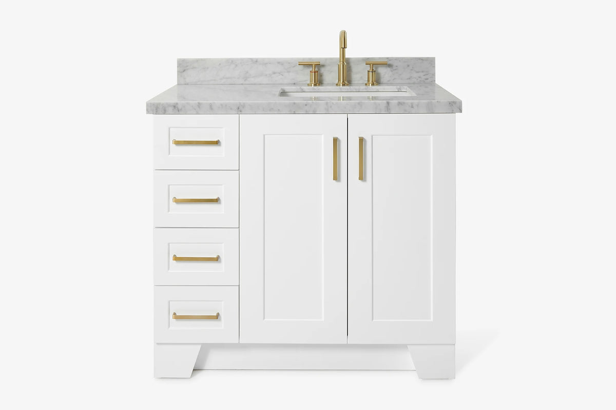 Ariel taylor (36"& 37") right offset single rectangle sink vanity with marble (0.75" & 1.5")countertop.
