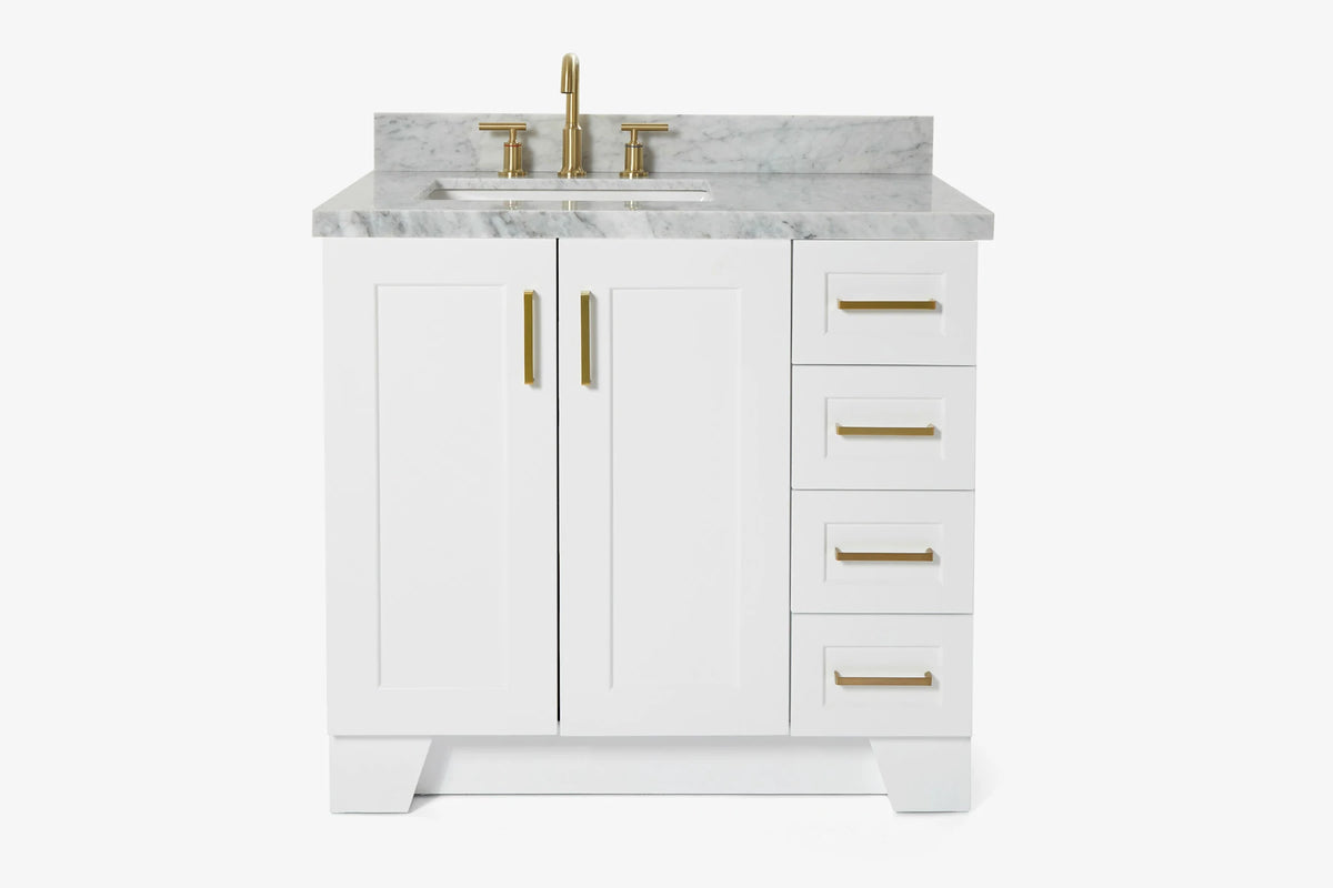 Ariel taylor (36"& 37") left offset single rectangle sink vanity with marble (0.75"& 1.5") countertop.
