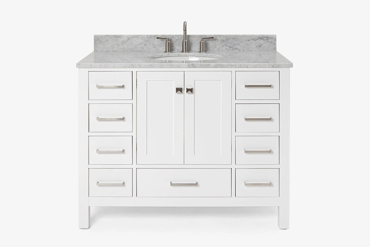 Ariel cambridge(42" & 43") single oval sink vanity with marble (0.75",1.5" & 2") in countertop