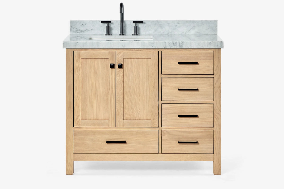 Ariel cambridge(42"& 43")left offset rectangle single sink vanity with marble (0.75",1.5"& 2") in countertop