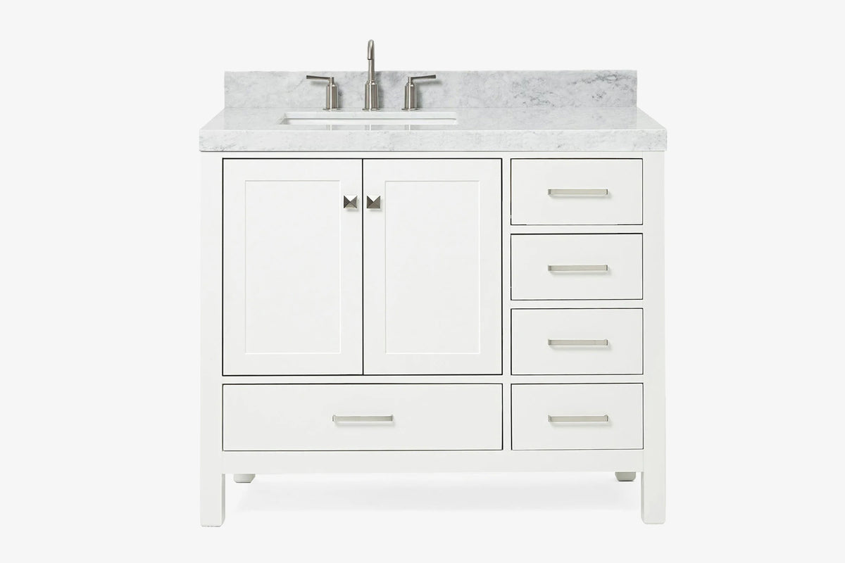 Ariel cambridge(42"& 43")left offset rectangle single sink vanity with marble (0.75",1.5"& 2") in countertop