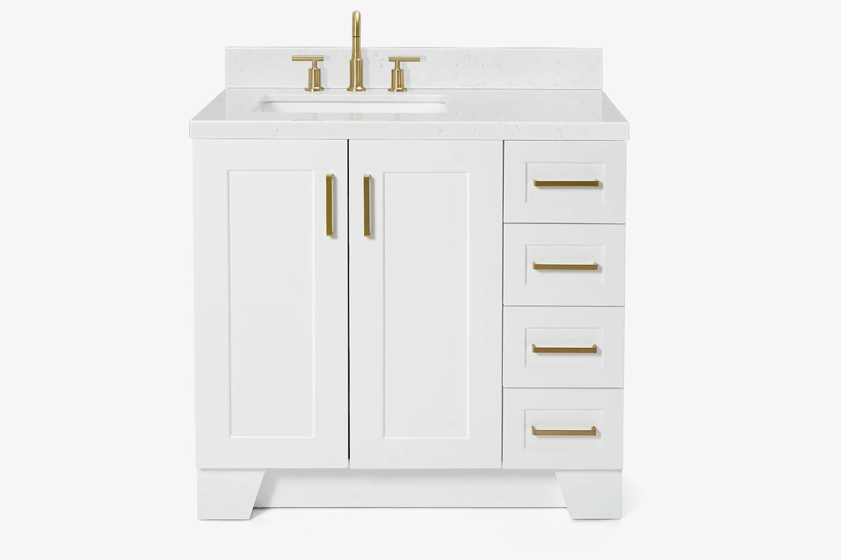Ariel taylor (36"& 37") left offset single rectangle sink vanity with marble (0.75"& 1.5") countertop.