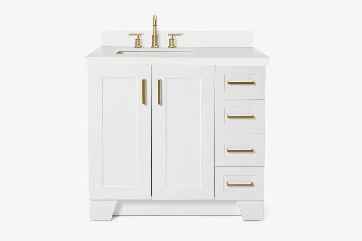 Ariel taylor (36"& 37") left offset single rectangle sink vanity with marble (0.75"& 1.5") countertop.