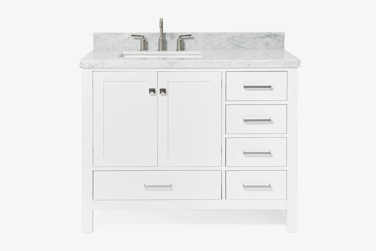Ariel cambridge(42"& 43")left offset rectangle single sink vanity with marble (0.75",1.5"& 2") in countertop