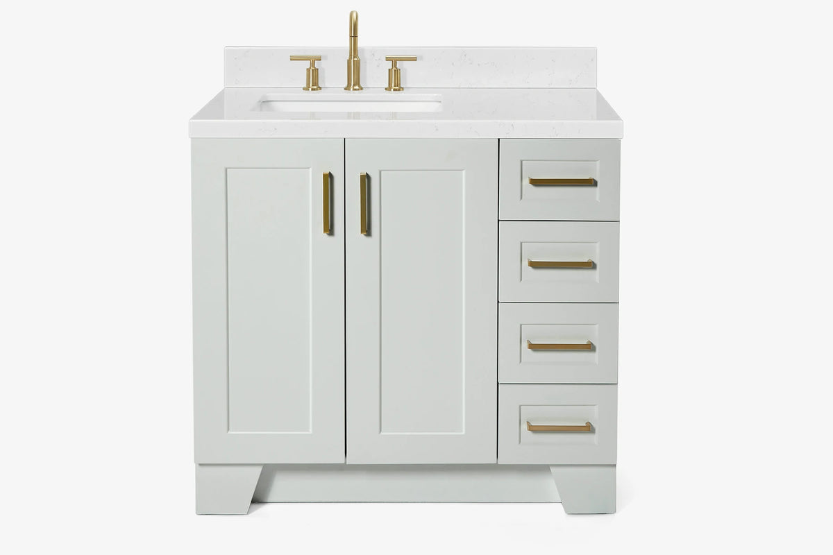 Ariel taylor (36"& 37") left offset single rectangle sink vanity with marble (0.75"& 1.5") countertop.