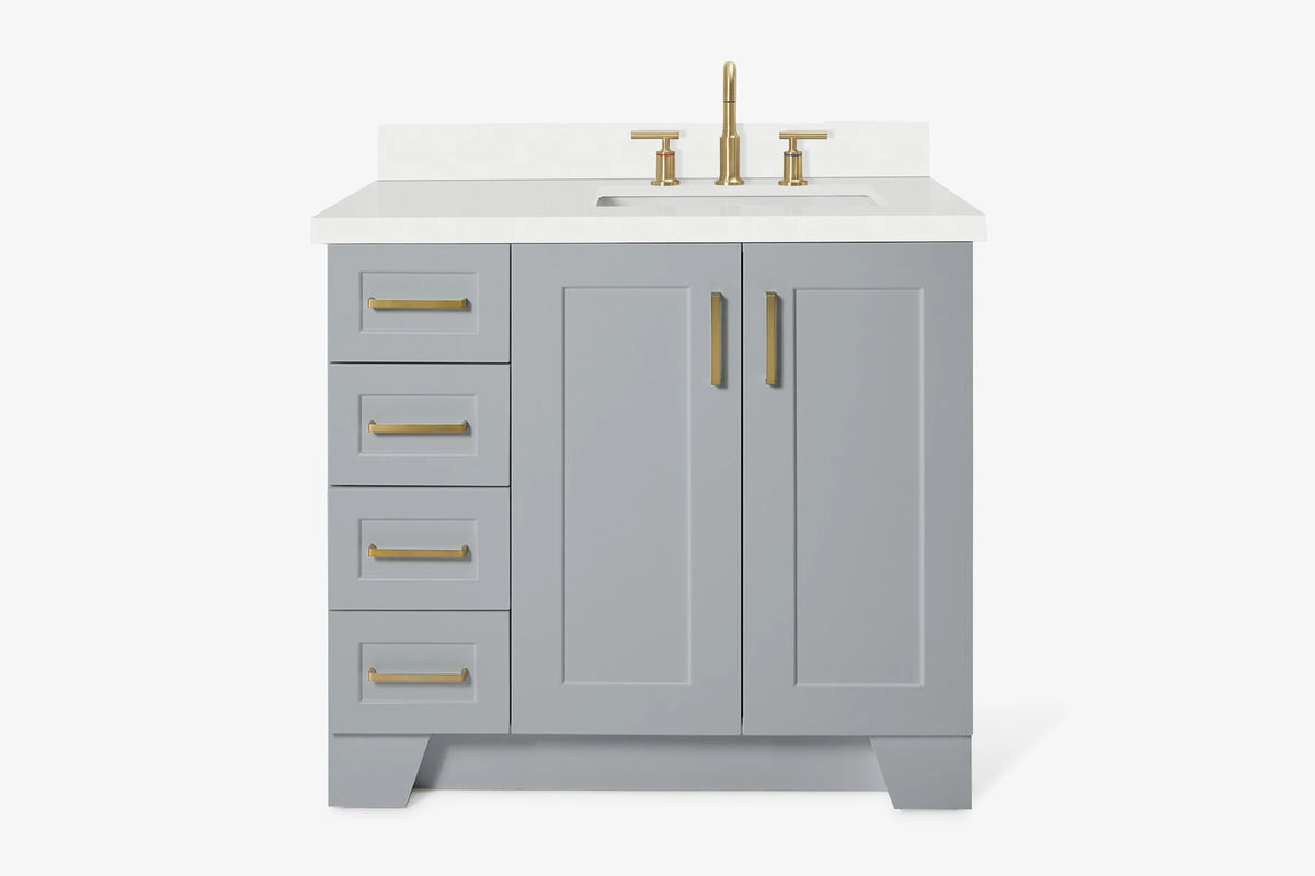 Ariel taylor (36"& 37") right offset single rectangle sink vanity with marble (0.75" & 1.5")countertop.