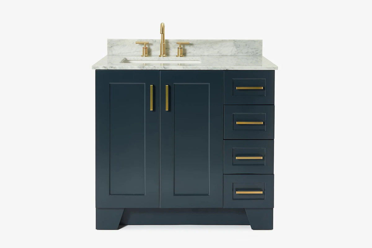 Ariel taylor (36"& 37") left offset single rectangle sink vanity with marble (0.75"& 1.5") countertop.