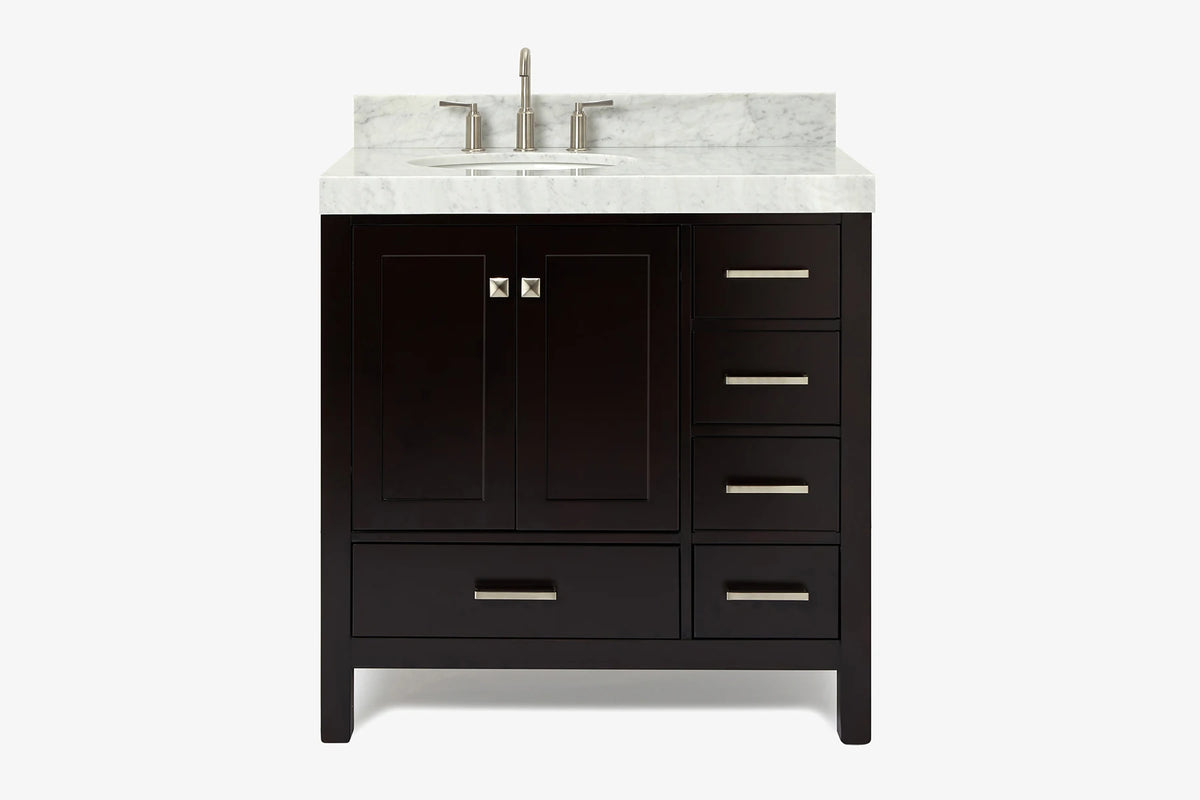 Ariel cambridge 36-37 in. left offset oval single sink vanity with (0.75,1.5,2) in countertop