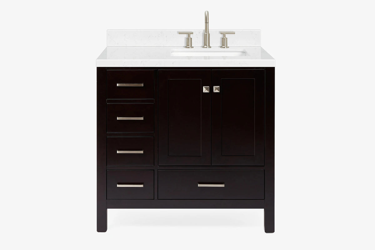 Ariel cambridge 36-37 in. right offset rectangle single sink vanity with carrara (0.75,1.5,2) in countertop