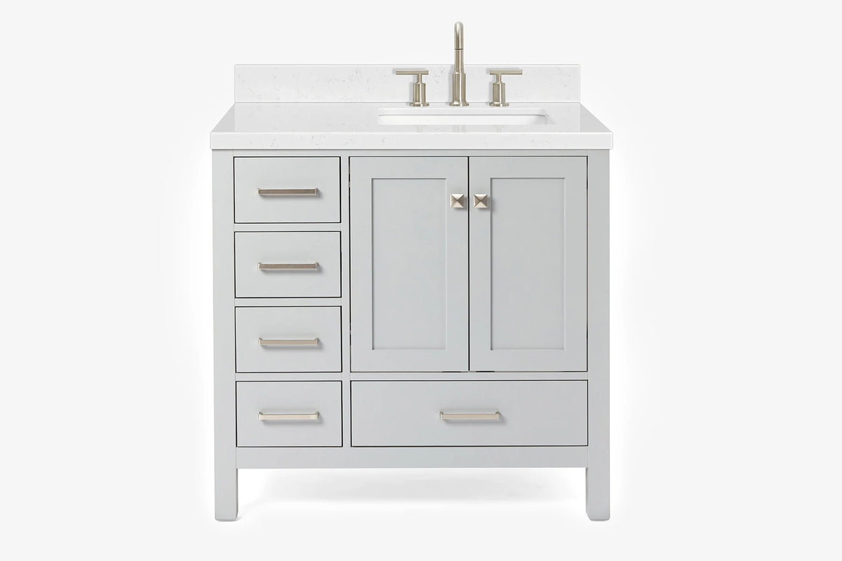 Ariel cambridge 36-37 in. right offset rectangle single sink vanity with carrara (0.75,1.5,2) in countertop