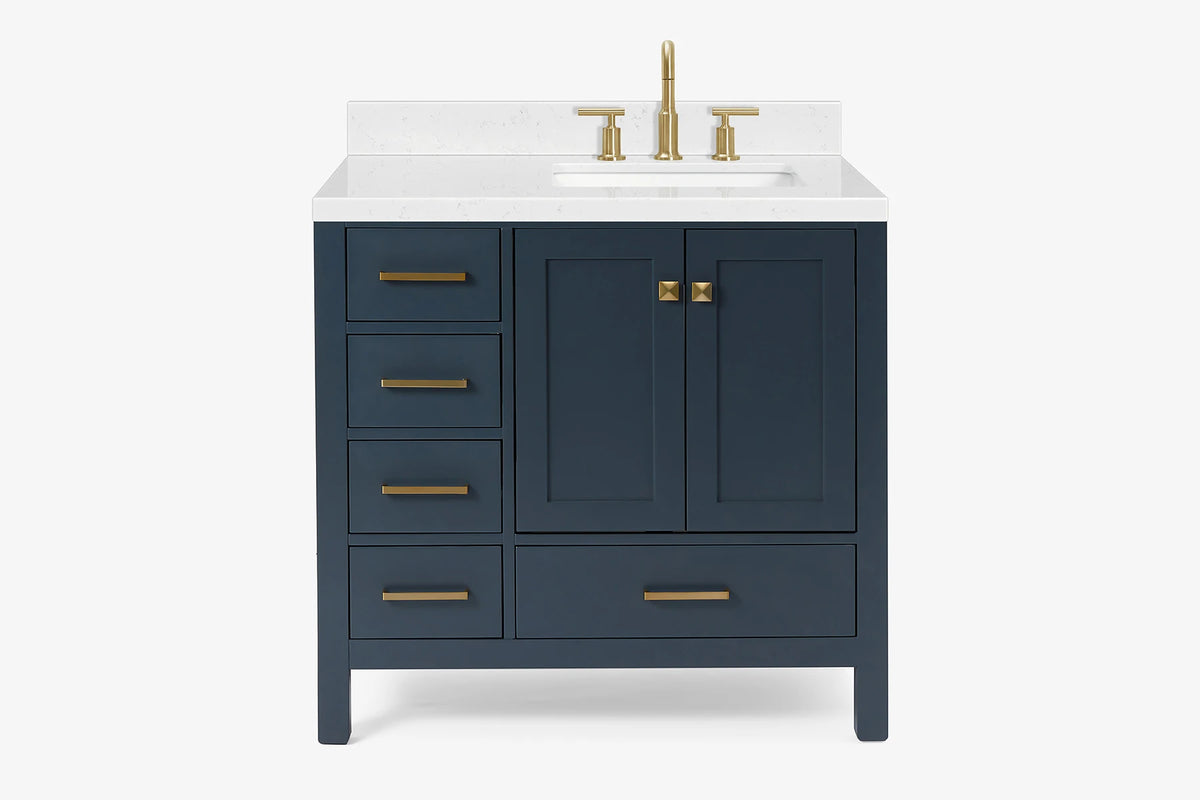 Ariel cambridge 36-37 in. right offset rectangle single sink vanity with carrara (0.75,1.5,2) in countertop