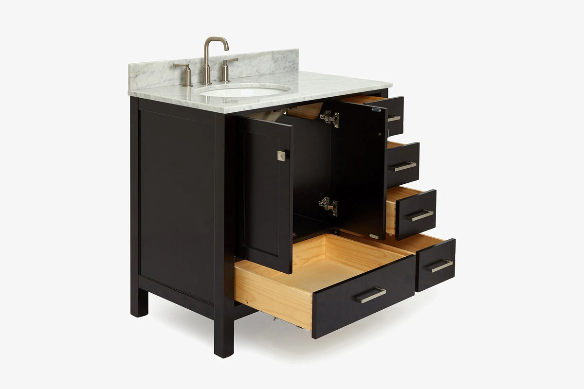 Ariel cambridge 36-37 in. left offset oval single sink vanity with (0.75,1.5,2) in countertop