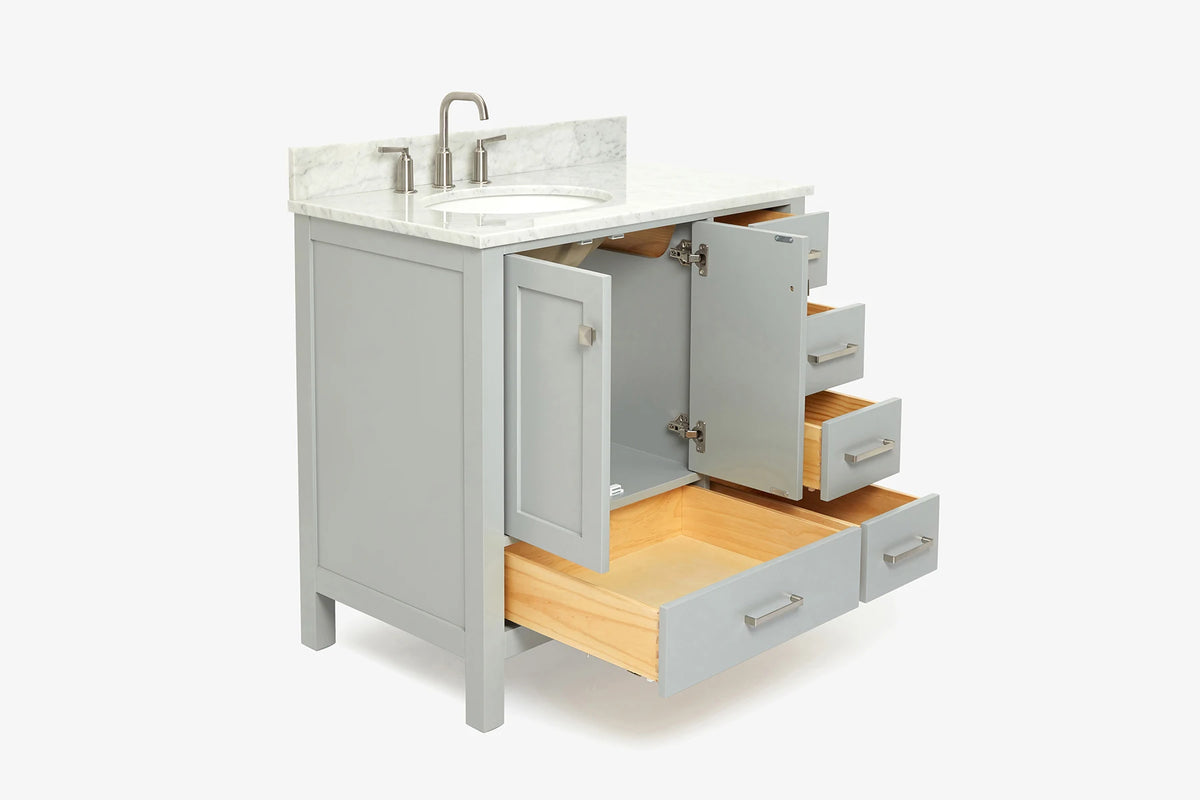 Ariel cambridge 36-37 in. left offset oval single sink vanity with (0.75,1.5,2) in countertop