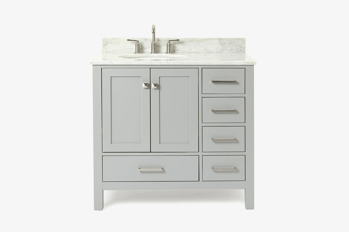 Ariel cambridge 36-37 in. left offset oval single sink vanity with (0.75,1.5,2) in countertop
