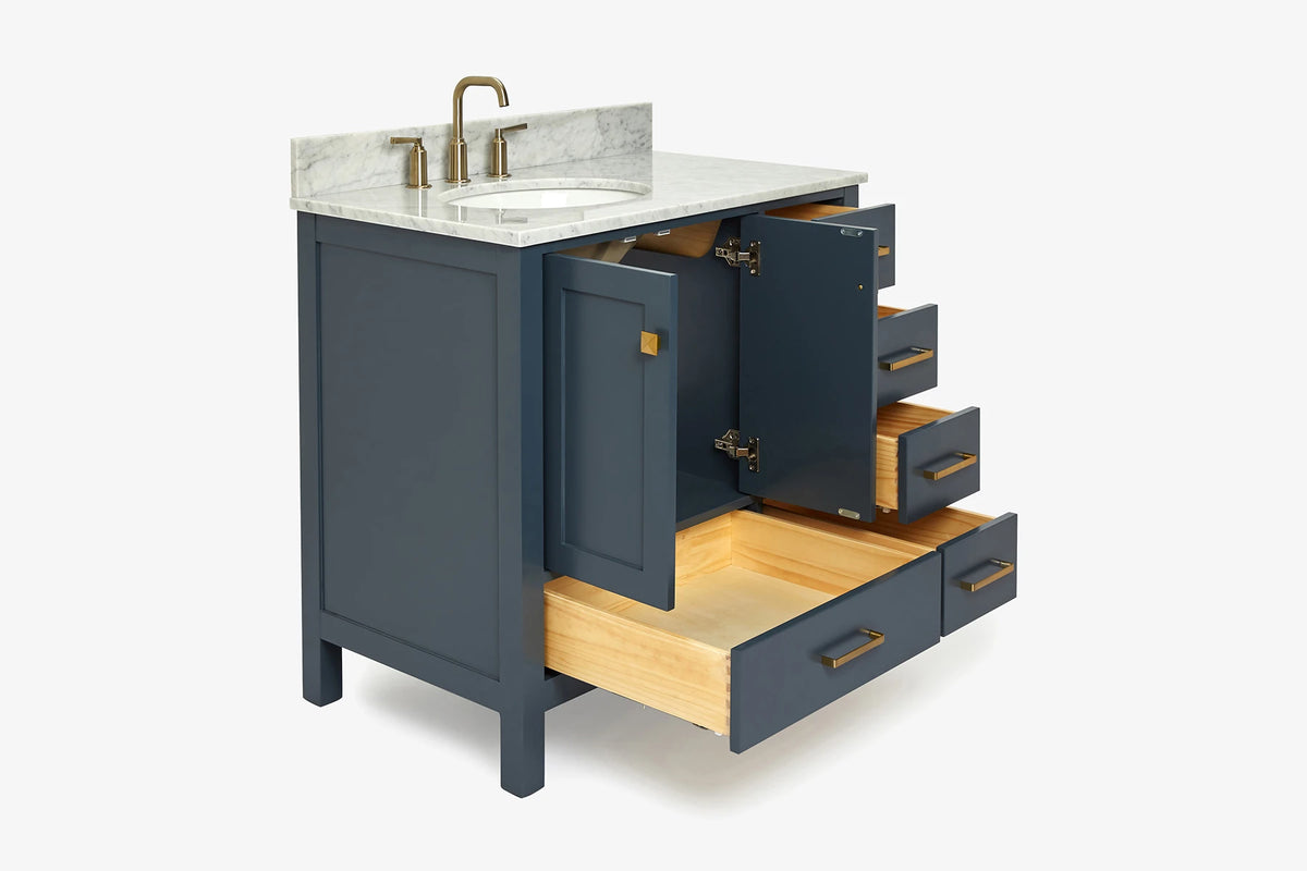 Ariel cambridge 36-37 in. left offset oval single sink vanity with (0.75,1.5,2) in countertop