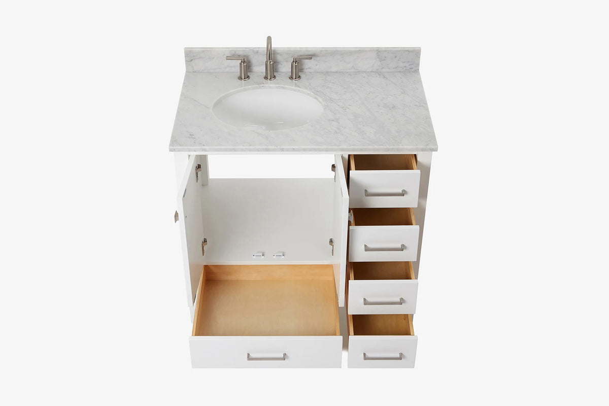 Ariel cambridge 36-37 in. left offset oval single sink vanity with (0.75,1.5,2) in countertop