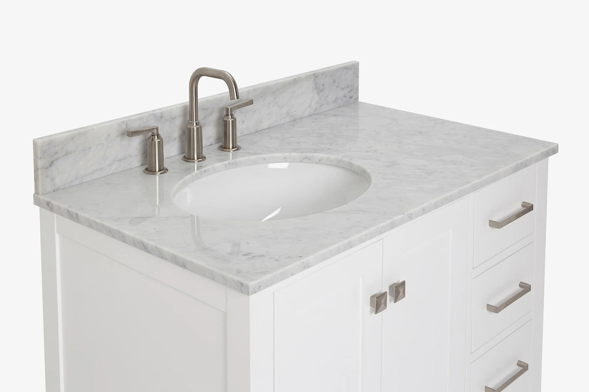 Ariel cambridge 36-37 in. left offset oval single sink vanity with (0.75,1.5,2) in countertop