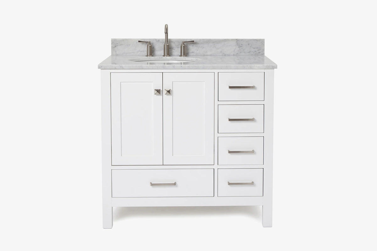 Ariel cambridge 36-37 in. left offset oval single sink vanity with (0.75,1.5,2) in countertop
