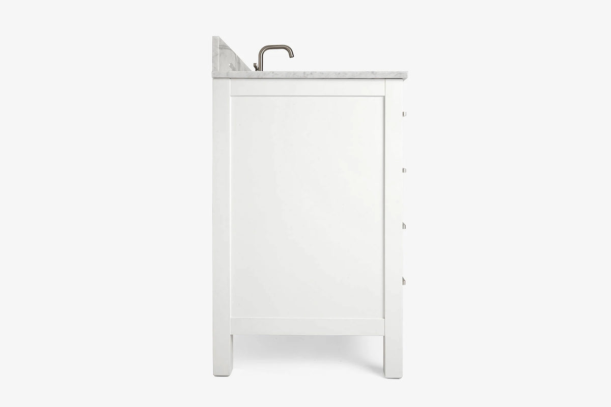Ariel cambridge 36-37 in. right offset rectangle single sink vanity with carrara (0.75,1.5,2) in countertop