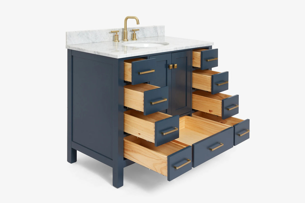 Ariel cambridge(42" & 43") single oval sink vanity with marble (0.75",1.5" & 2") in countertop