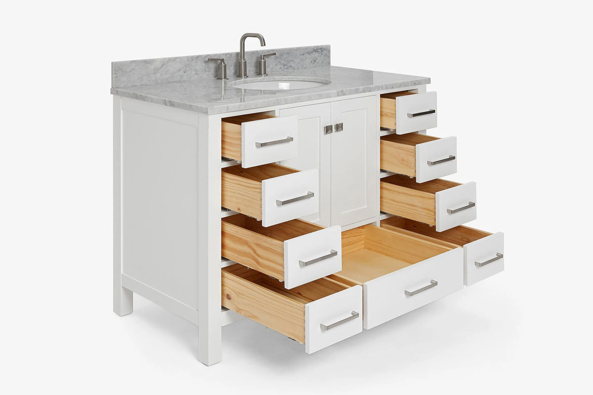 Ariel cambridge(42" & 43") single oval sink vanity with marble (0.75",1.5" & 2") in countertop
