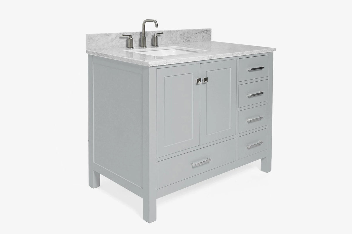 Ariel cambridge(42"& 43")left offset rectangle single sink vanity with marble (0.75",1.5"& 2") in countertop