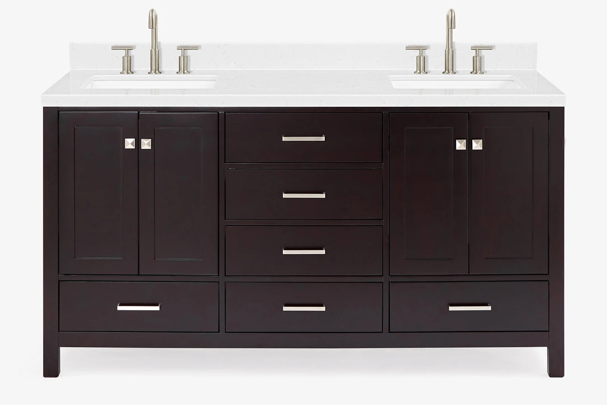 Ariel cambridge 66-67 inch double rectangle sink vanity with marble countertop with (0.75,1.5)in edge