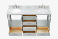 Ariel cambridge (66"&67") in double oval sink bathroom vanity with marble countertop (0.75" & 1.5").