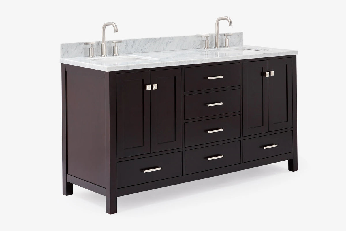 Ariel cambridge 66-67 inch double rectangle sink vanity with marble countertop with (0.75,1.5)in edge