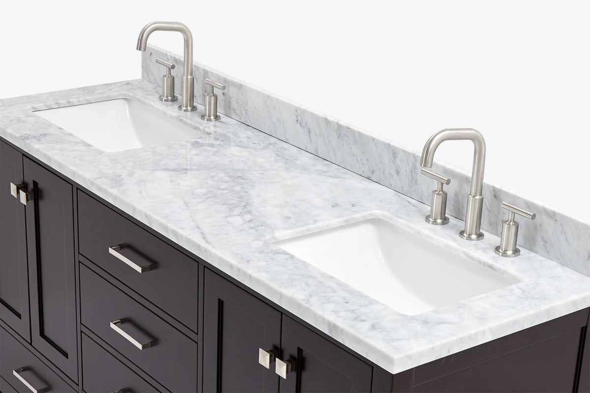 Ariel cambridge 66-67 inch double rectangle sink vanity with marble countertop with (0.75,1.5)in edge