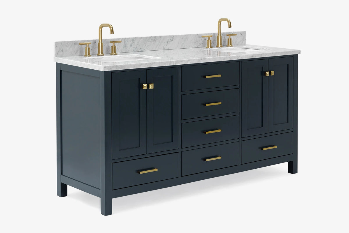 Ariel cambridge 66-67 inch double rectangle sink vanity with marble countertop with (0.75,1.5)in edge
