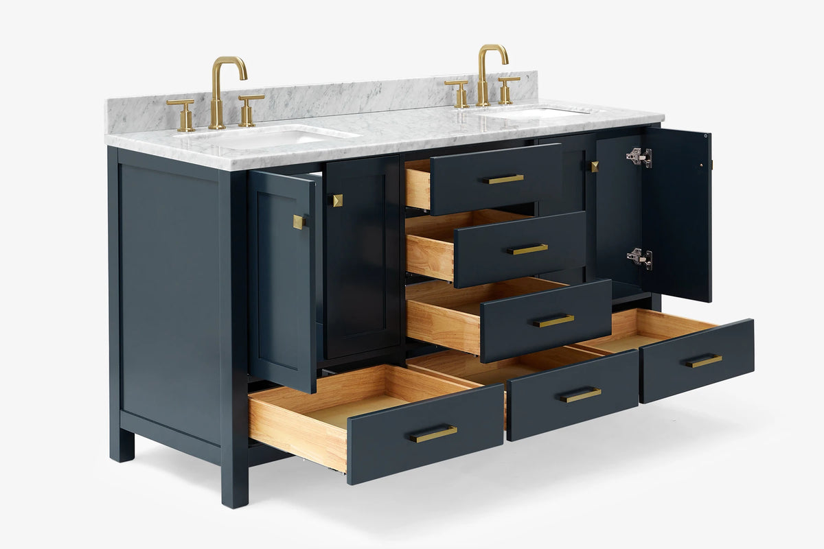 Ariel cambridge 66-67 inch double rectangle sink vanity with marble countertop with (0.75,1.5)in edge