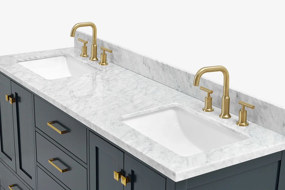 Ariel cambridge 66-67 inch double rectangle sink vanity with marble countertop with (0.75,1.5)in edge