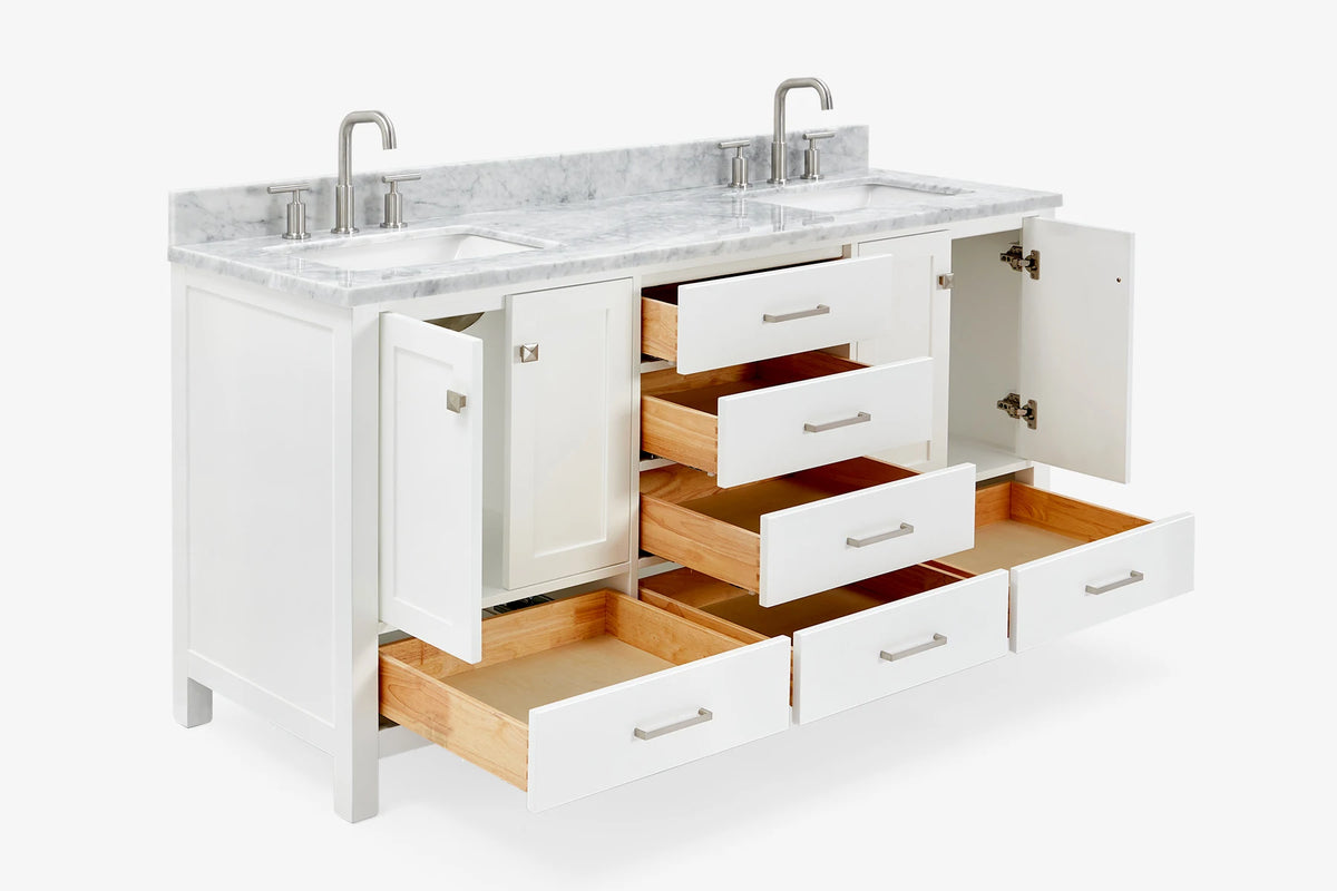 Ariel cambridge 66-67 inch double rectangle sink vanity with marble countertop with (0.75,1.5)in edge