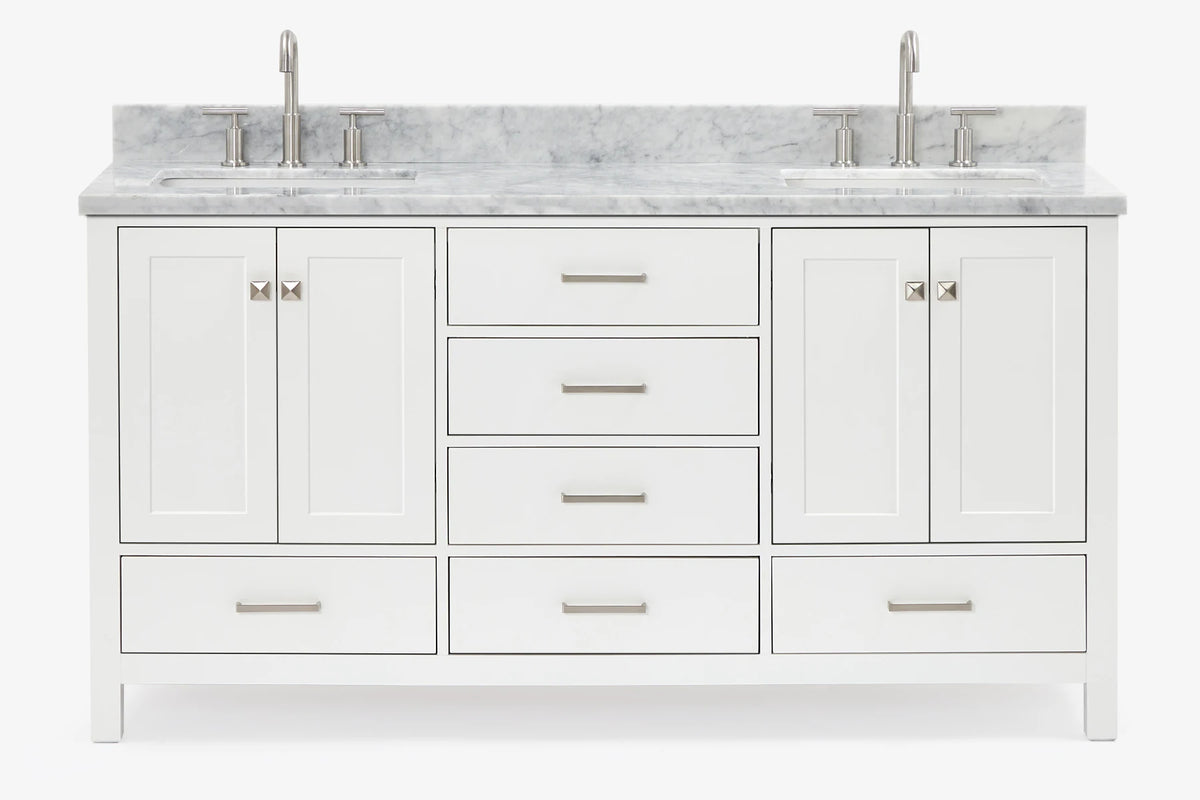 Ariel cambridge 66-67 inch double rectangle sink vanity with marble countertop with (0.75,1.5)in edge
