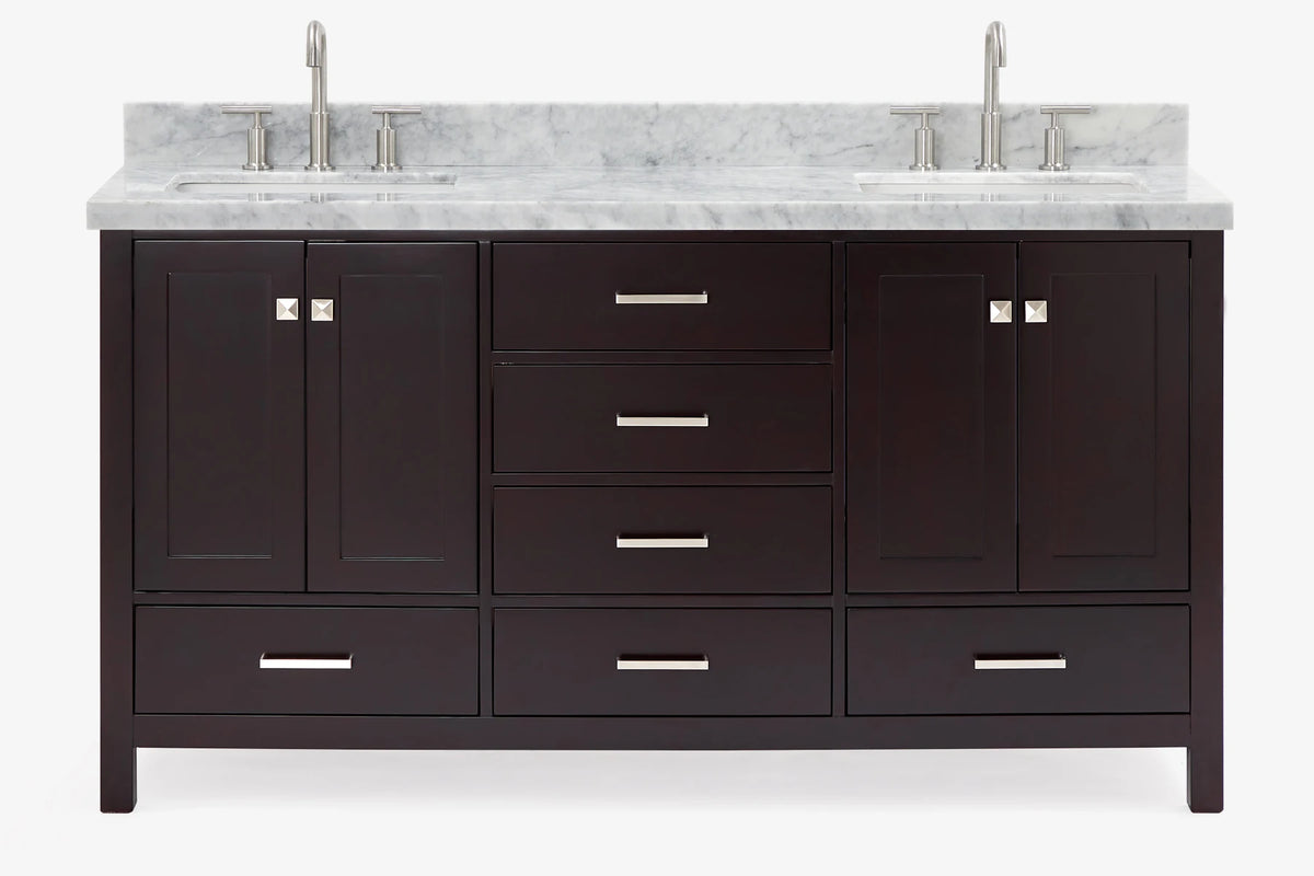 Ariel cambridge 66-67 inch double rectangle sink vanity with marble countertop with (0.75,1.5)in edge