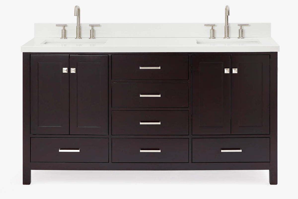 Ariel cambridge 66-67 inch double rectangle sink vanity with marble countertop with (0.75,1.5)in edge