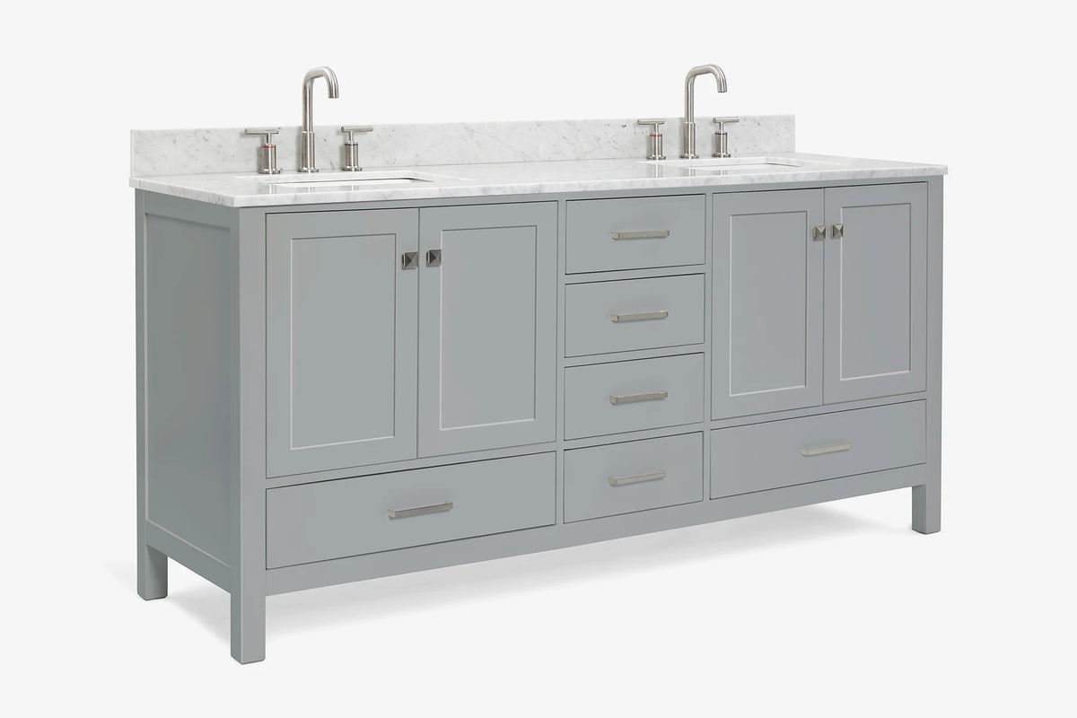 Ariel cambridge 72-73in. bathroom vanity double rectangle sink vanity with (0.75, 1.5, 2)in countertop
