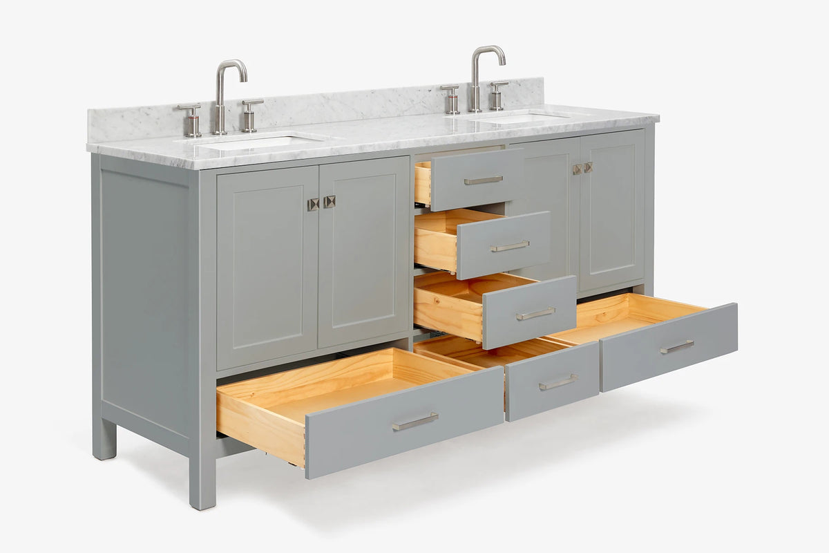 Ariel cambridge 72-73in. bathroom vanity double rectangle sink vanity with (0.75, 1.5, 2)in countertop