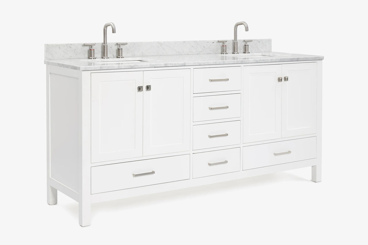 Ariel cambridge 72-73in. bathroom vanity double rectangle sink vanity with (0.75, 1.5, 2)in countertop
