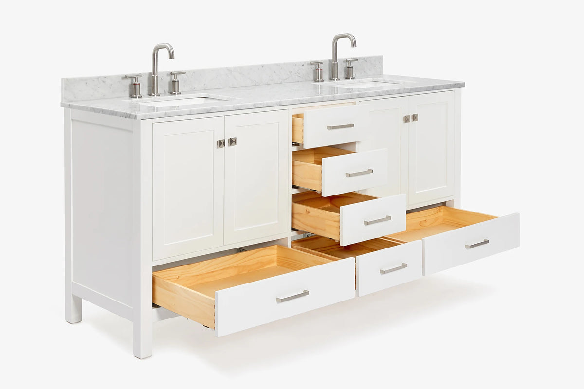 Ariel cambridge 72-73in. bathroom vanity double rectangle sink vanity with (0.75, 1.5, 2)in countertop