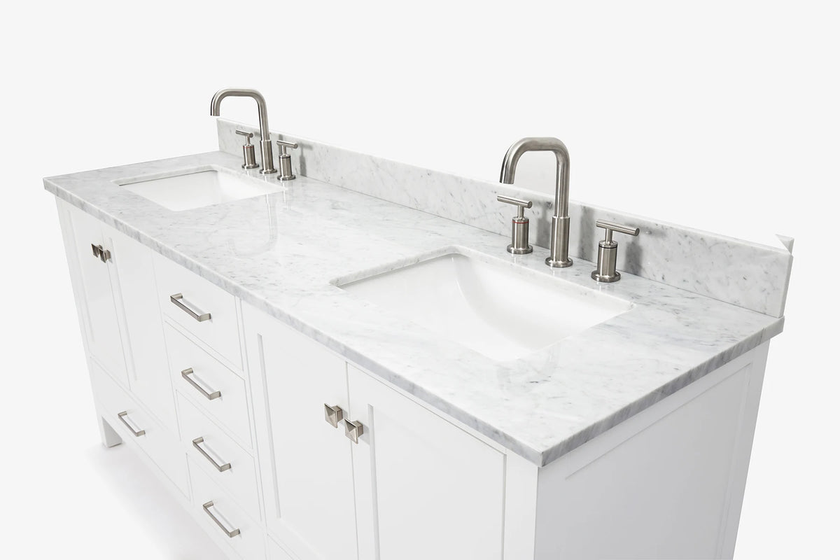 Ariel cambridge 72-73in. bathroom vanity double rectangle sink vanity with (0.75, 1.5, 2)in countertop