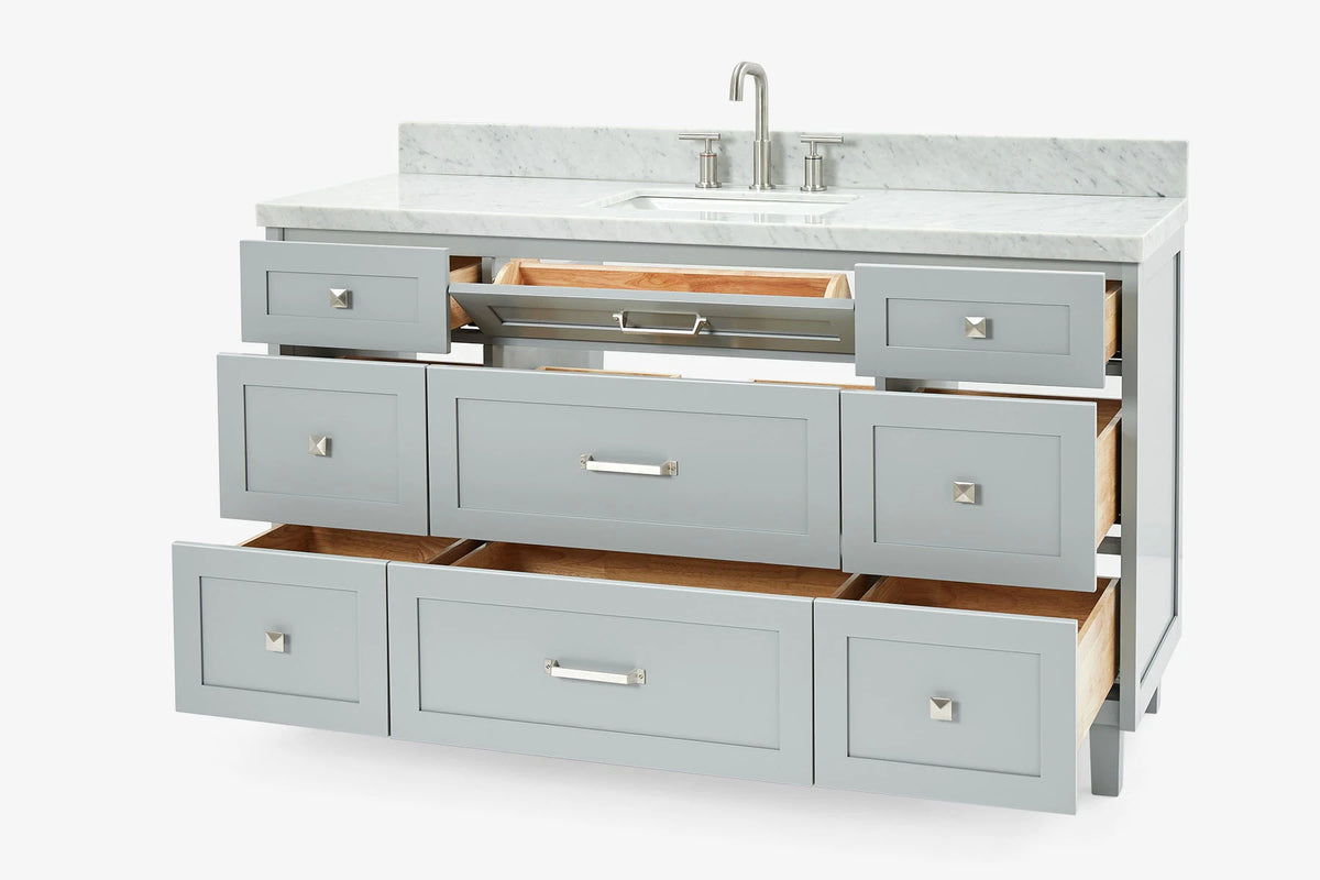 Ariel monroe 61 inch single rectangle sink bathroom vanity with countertop 1.5 inch edge
