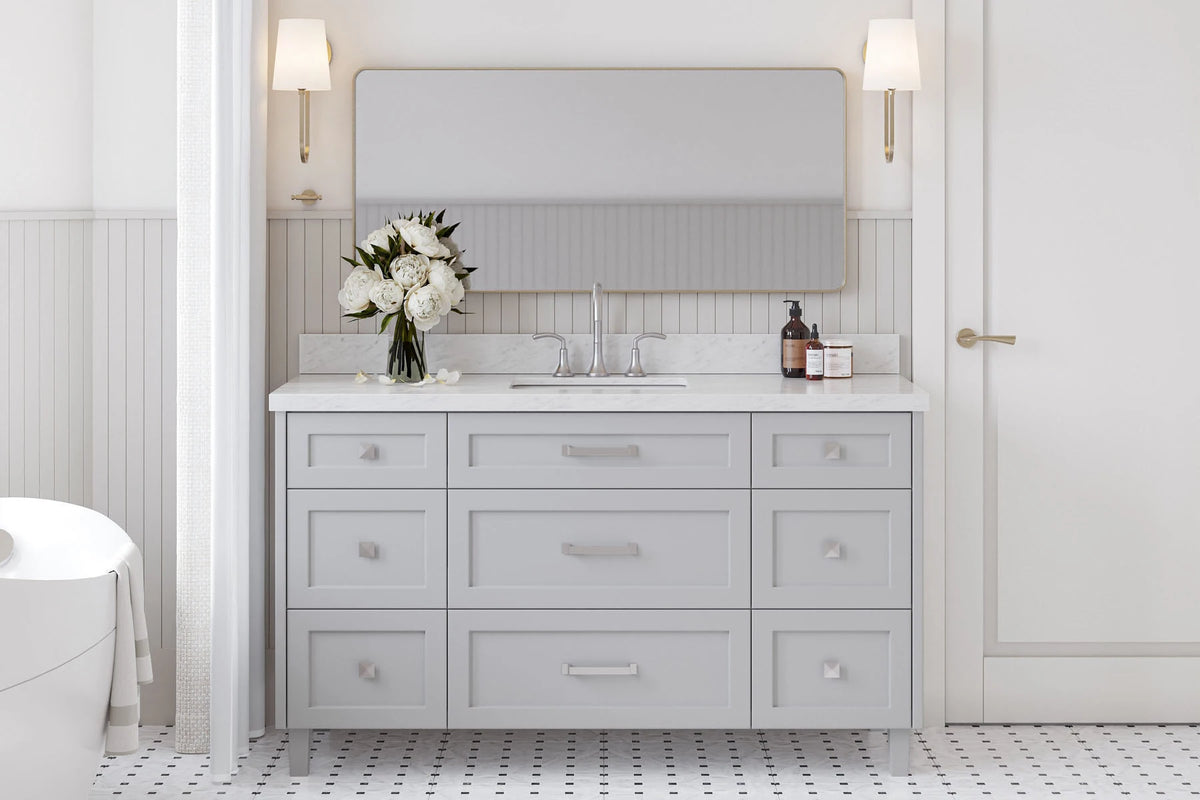 Ariel monroe 61 inch single rectangle sink bathroom vanity with countertop 1.5 inch edge