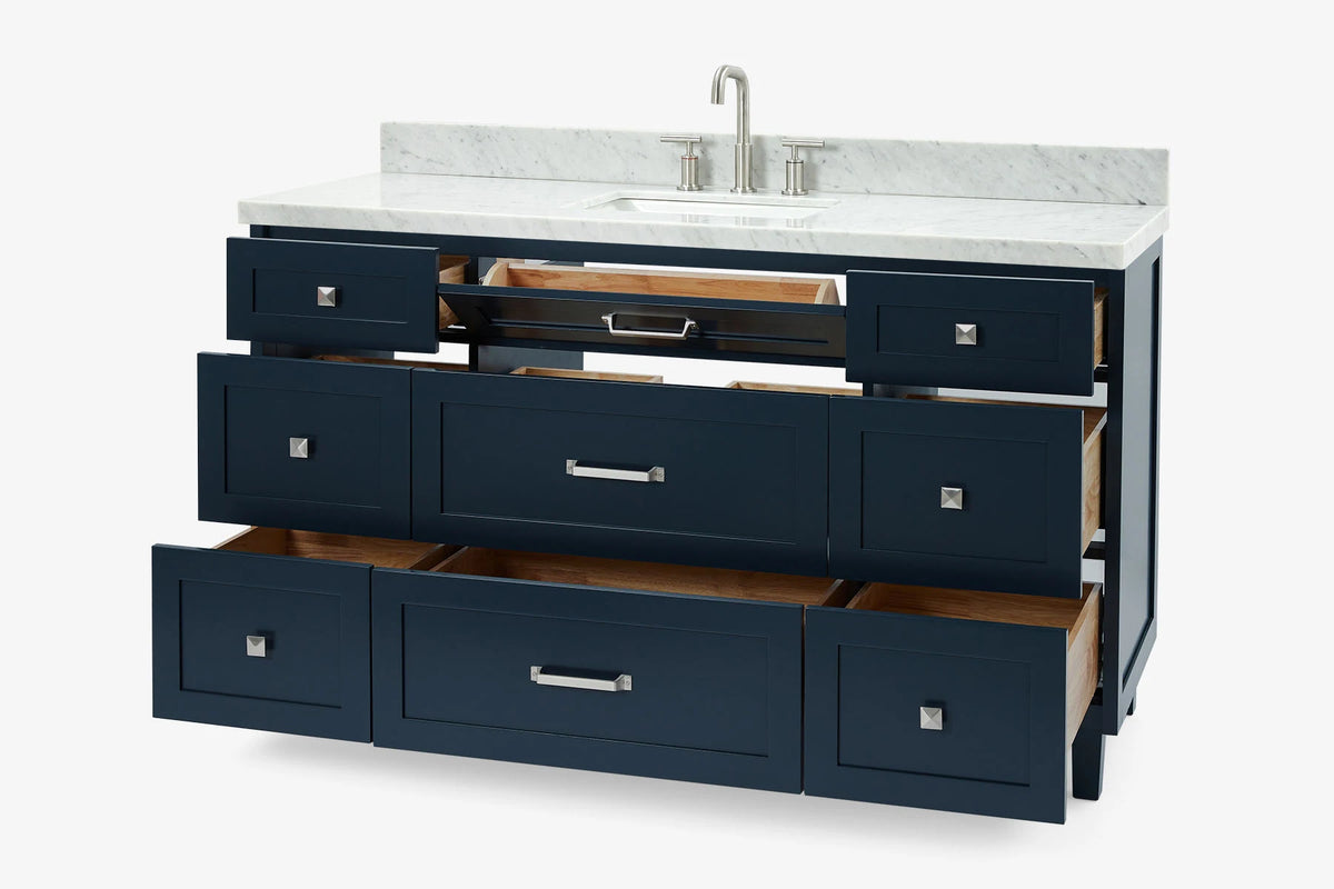 Ariel monroe 61 inch single rectangle sink bathroom vanity with countertop 1.5 inch edge