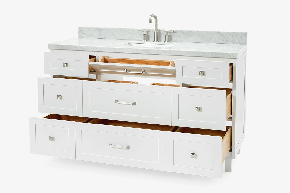 Ariel monroe 61 inch single rectangle sink bathroom vanity with countertop 1.5 inch edge