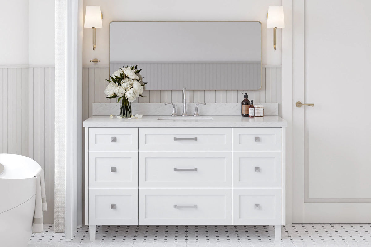 Ariel monroe 61 inch single rectangle sink bathroom vanity with countertop 1.5 inch edge